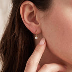 Gold Solitaire Drop Hoop Earrings