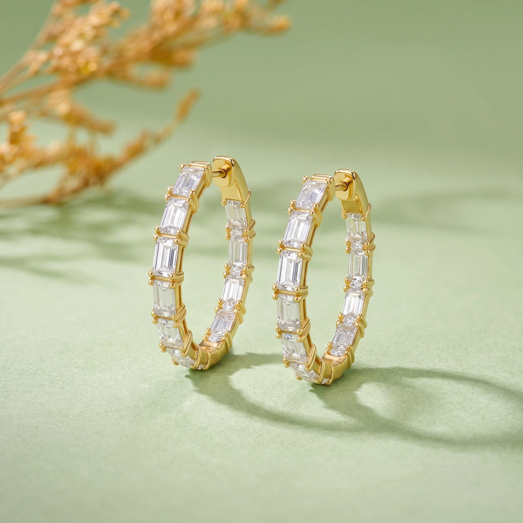 Gold Baguette Hoop Earrings