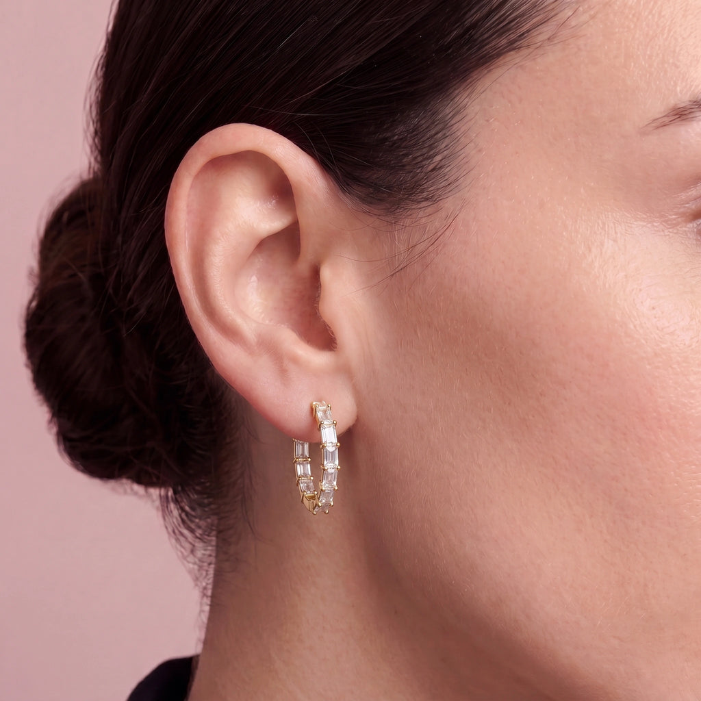 Gold Baguette Hoop Earrings