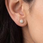 Gold Fluted Cluster Halo Stud Earrings