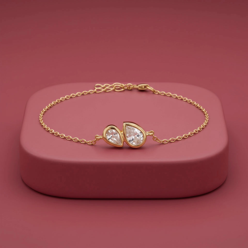 Gold Dual Pear Stone Chain Bracelet