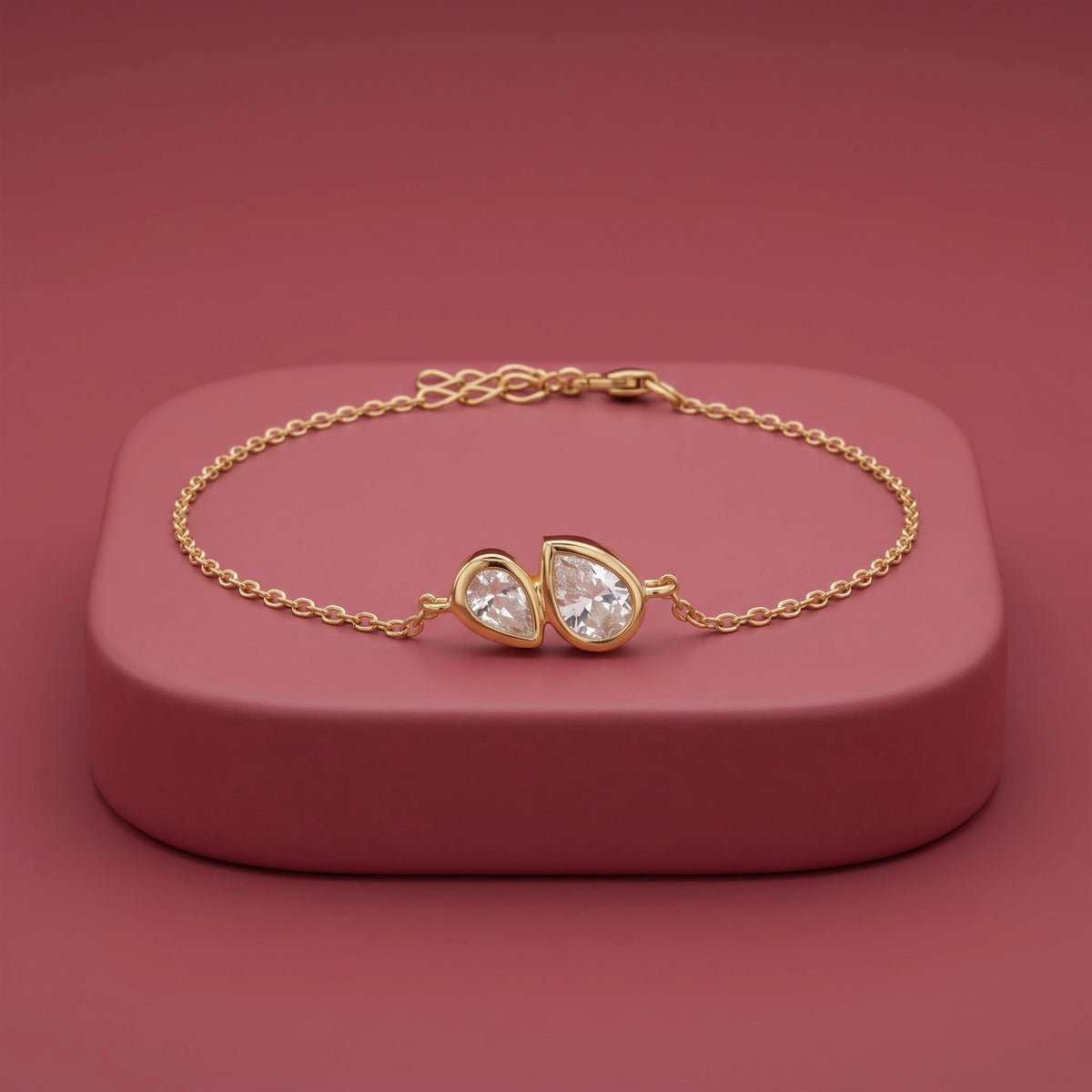 Gold Dual Pear Stone Chain Bracelet