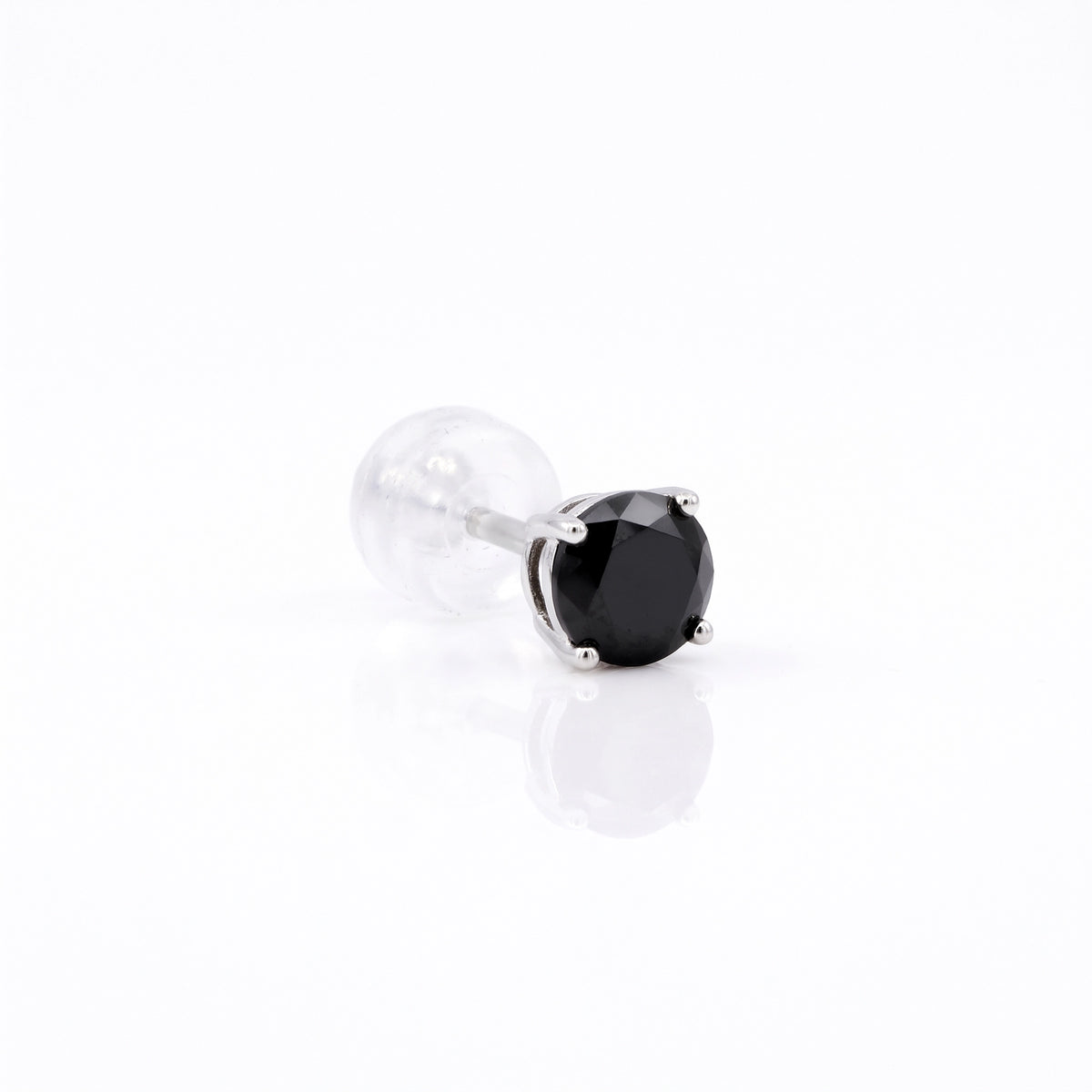 Silver Black Solitaire Stud Earrings