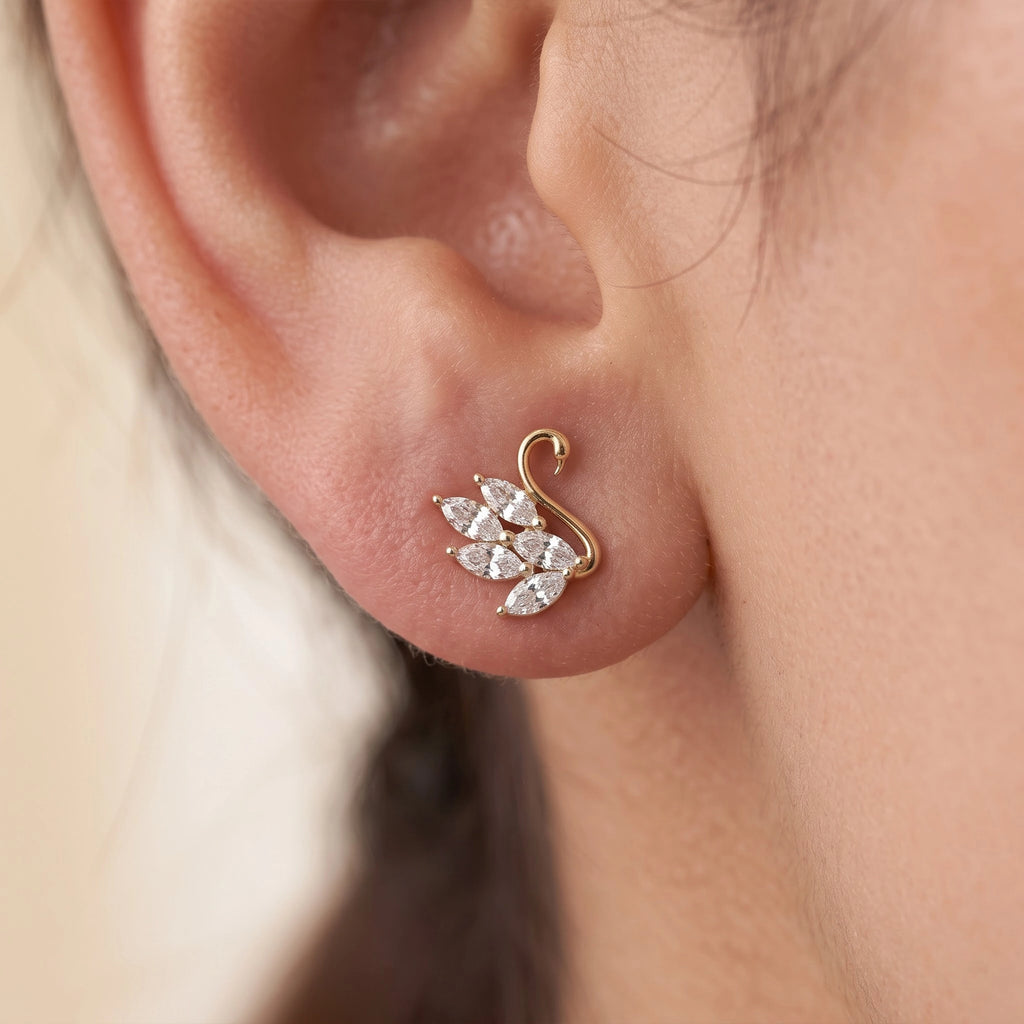 Gold Swan Crystal Stud Earrings