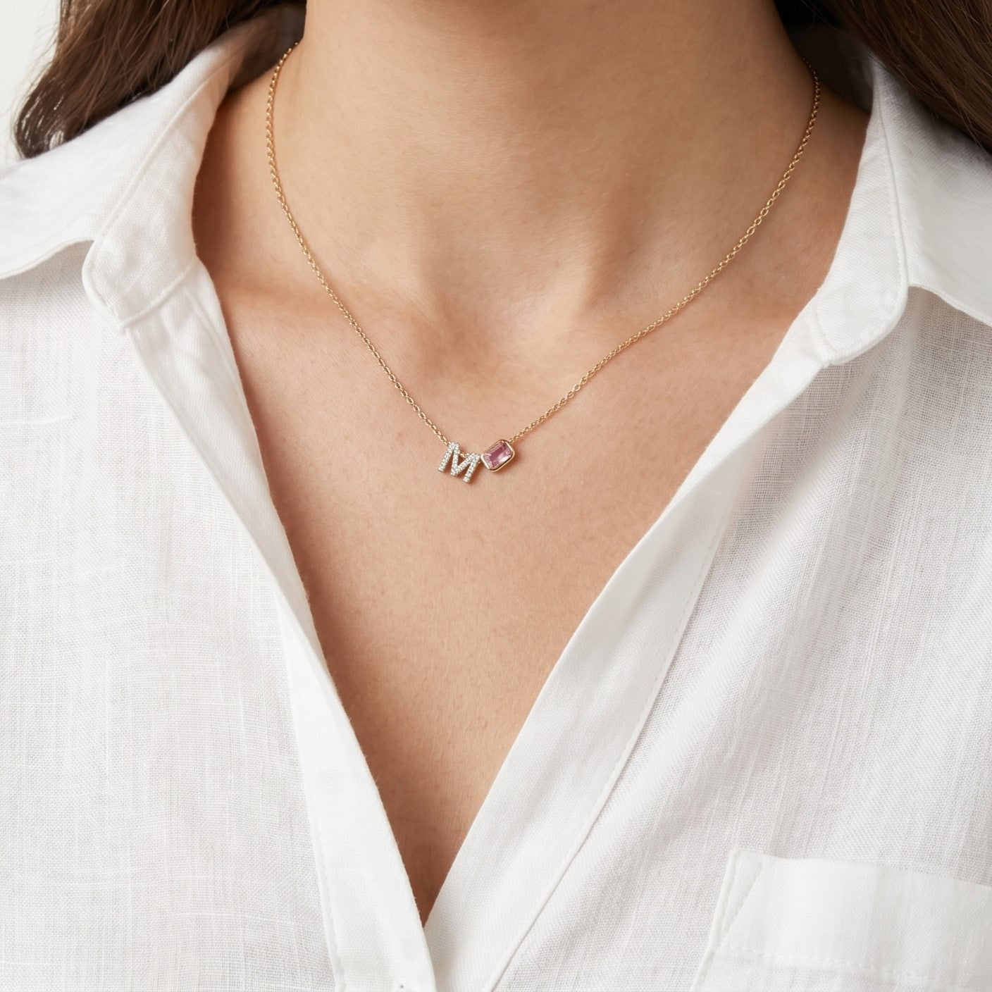 Gold Pink Initial Pendant