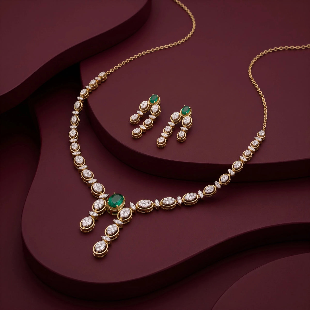 Gold Emerald Drop Necklace Set