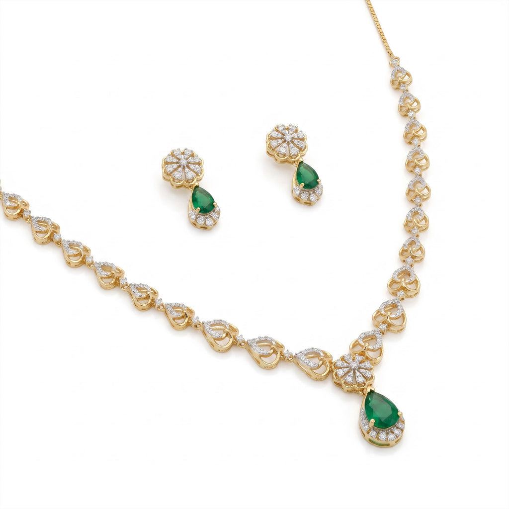 Gold Emerald Teardrop Necklace Set