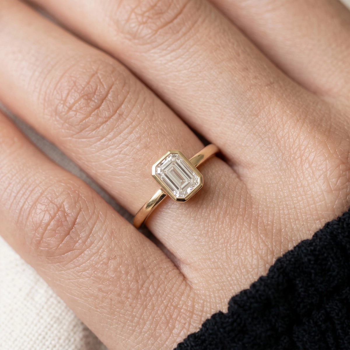 Gold Emerald Cut Bezel Ring