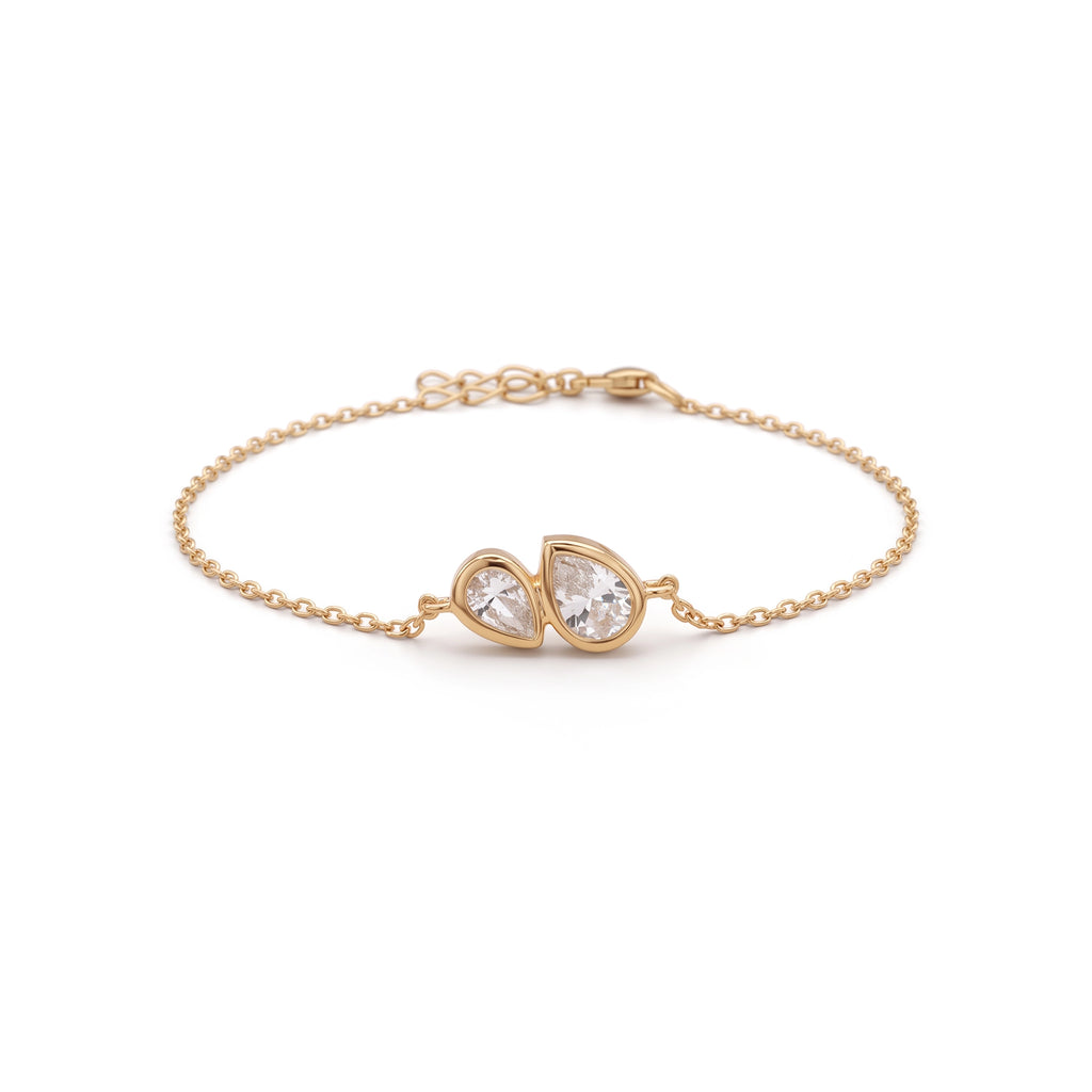 Gold Dual Pear Stone Chain Bracelet