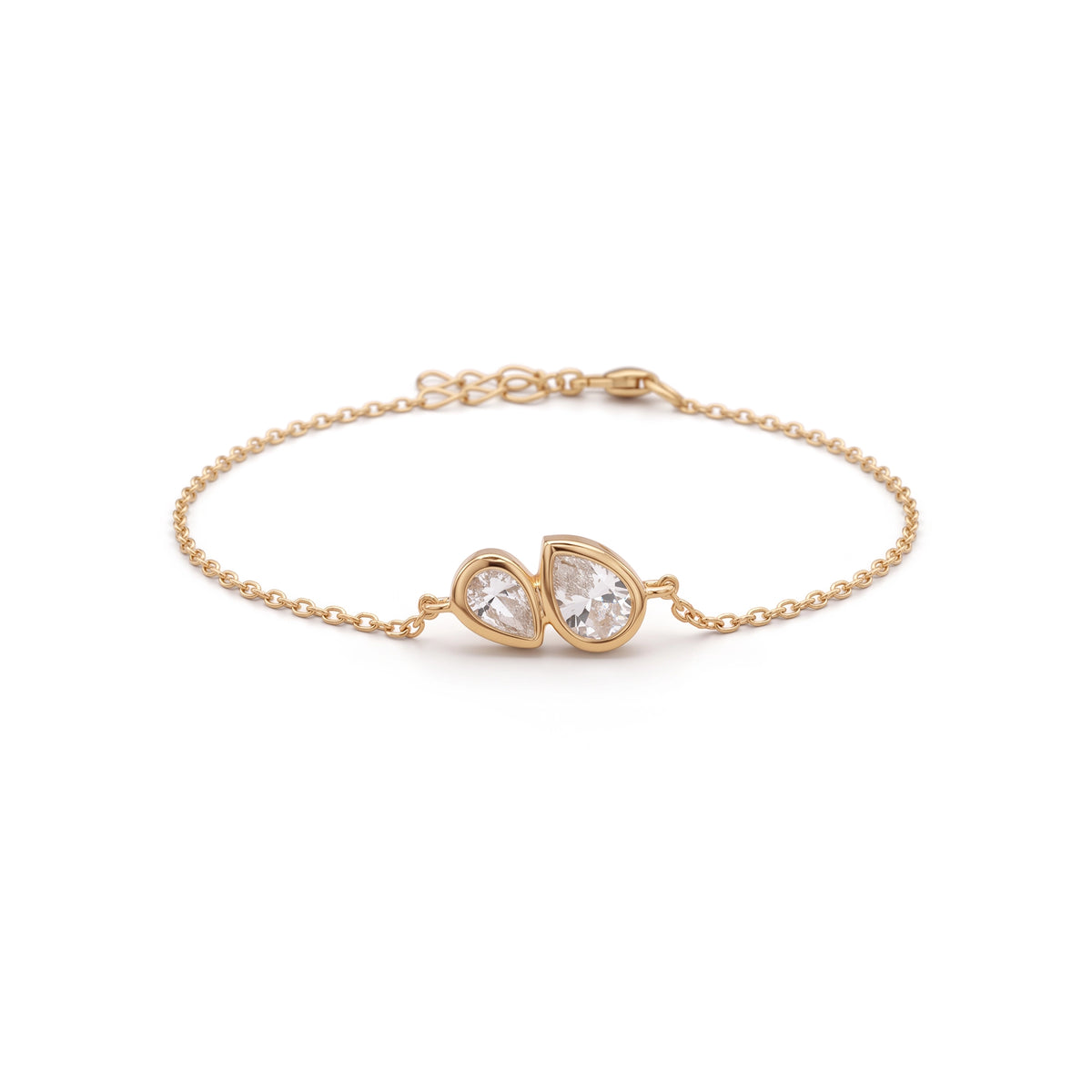 Gold Dual Pear Stone Chain Bracelet