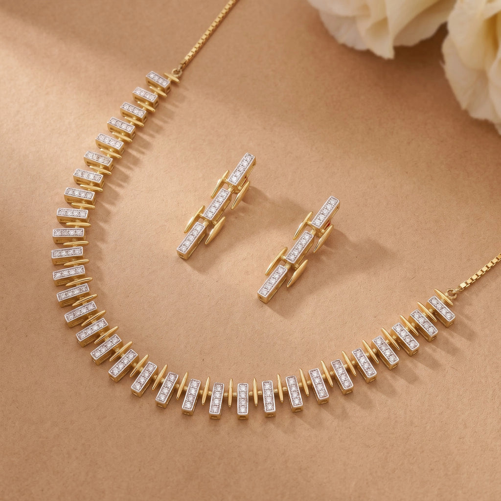 Gold Baguette Link Necklace Set