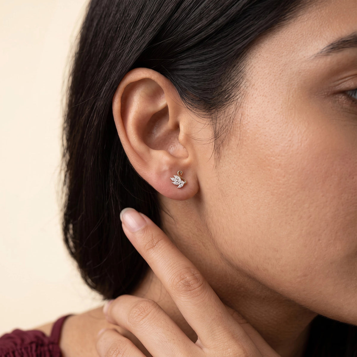 Gold Swan Crystal Stud Earrings