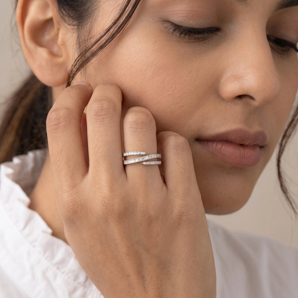 Silver Triple Wrap Baguette Coil Ring