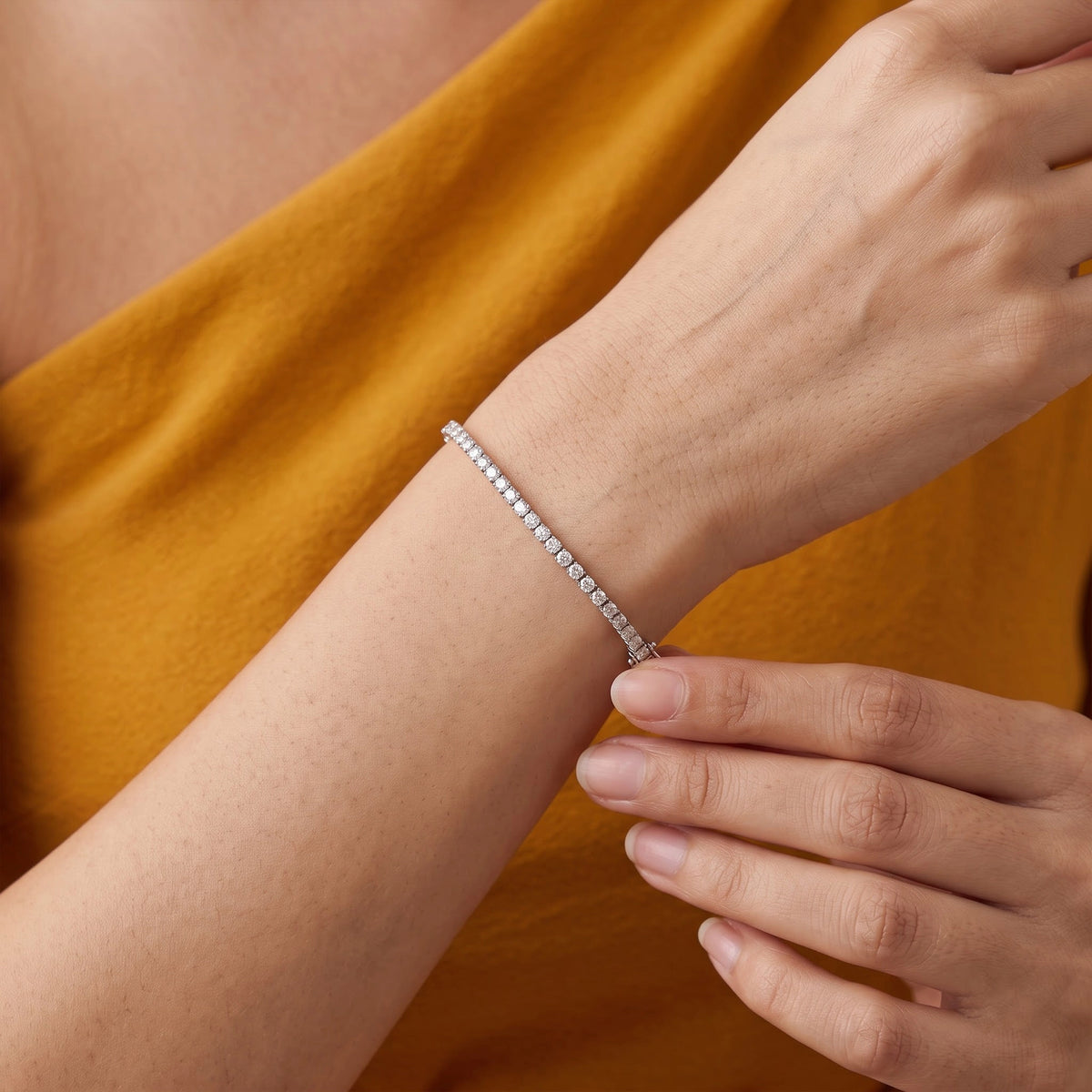 Silver Round Stone Line Bracelet