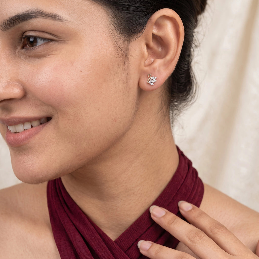 Gold Swan Crystal Stud Earrings