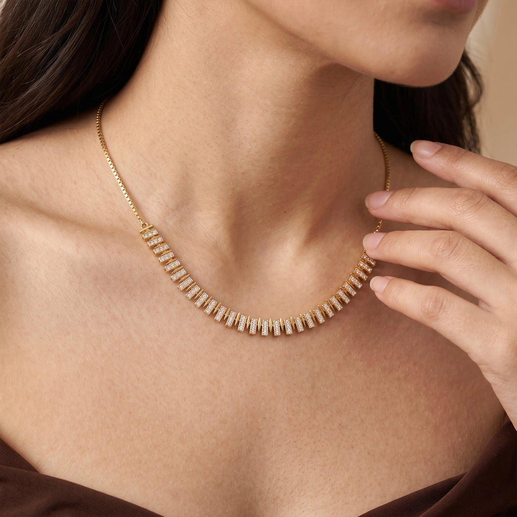 Gold Baguette Link Necklace Set