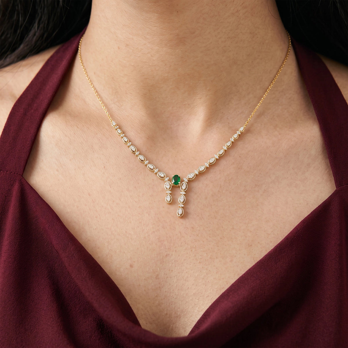 Gold Emerald Drop Necklace Set