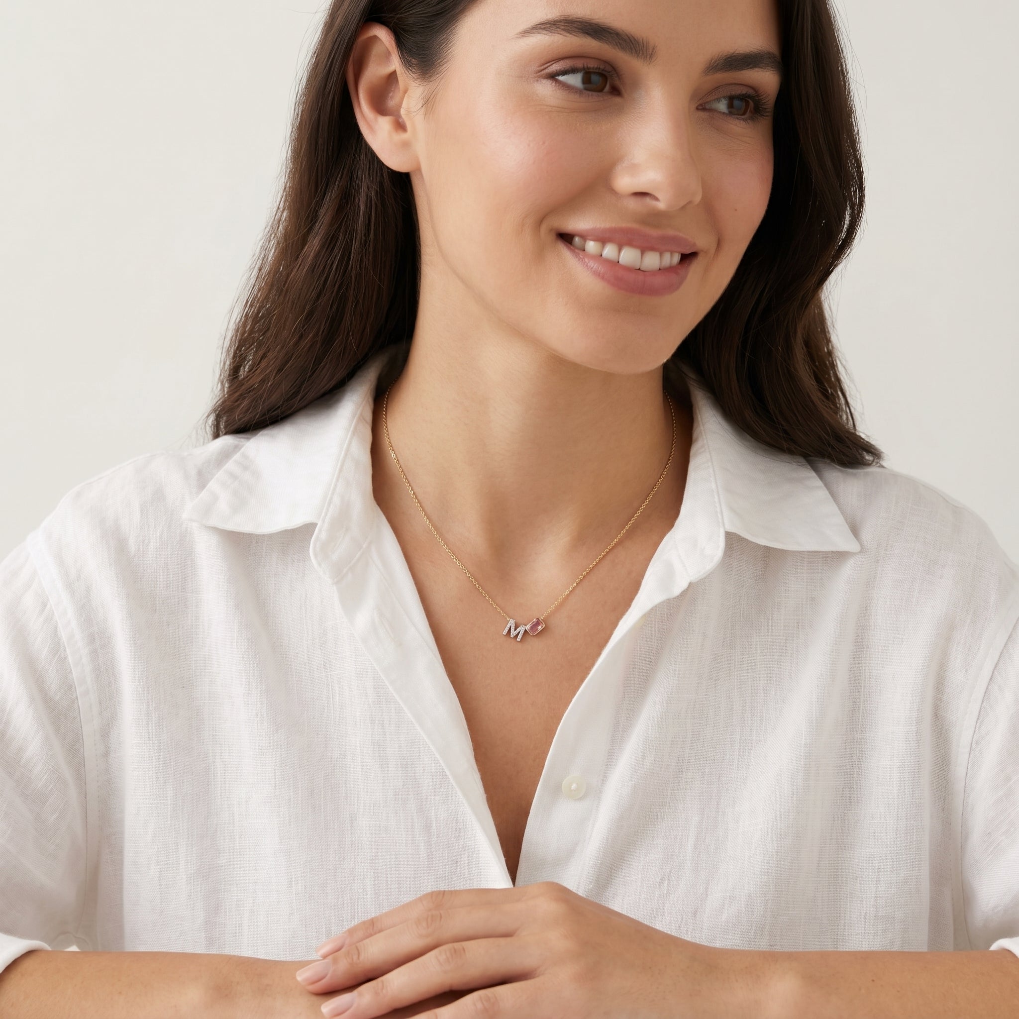 Gold Pink Initial Pendant