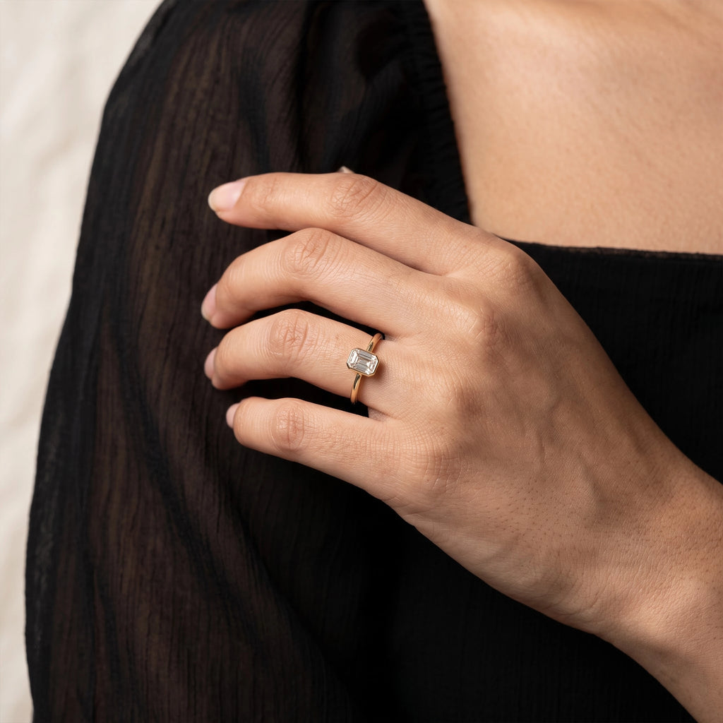 Gold Emerald Cut Bezel Ring