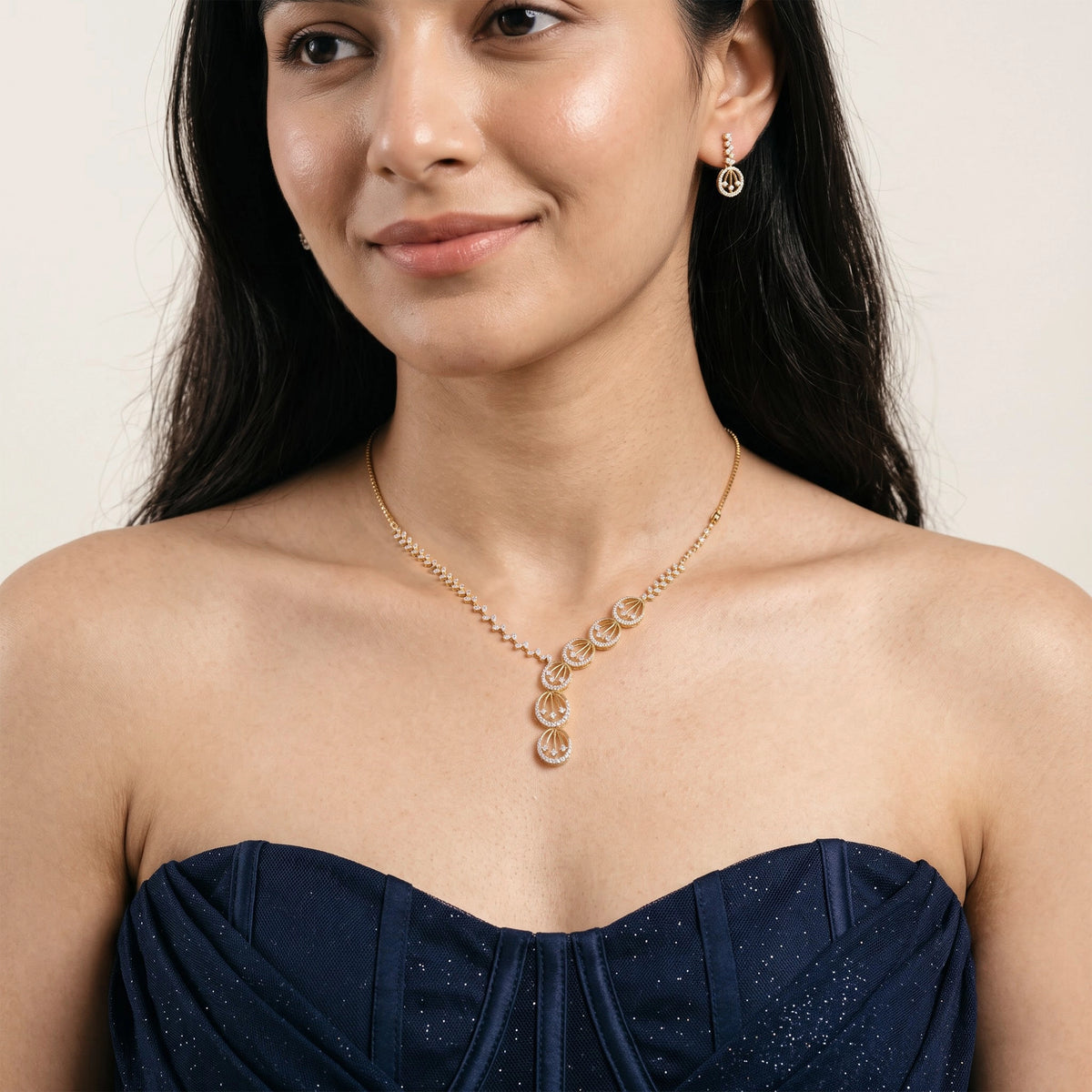 Gold Teardrop Cascade Necklace Set