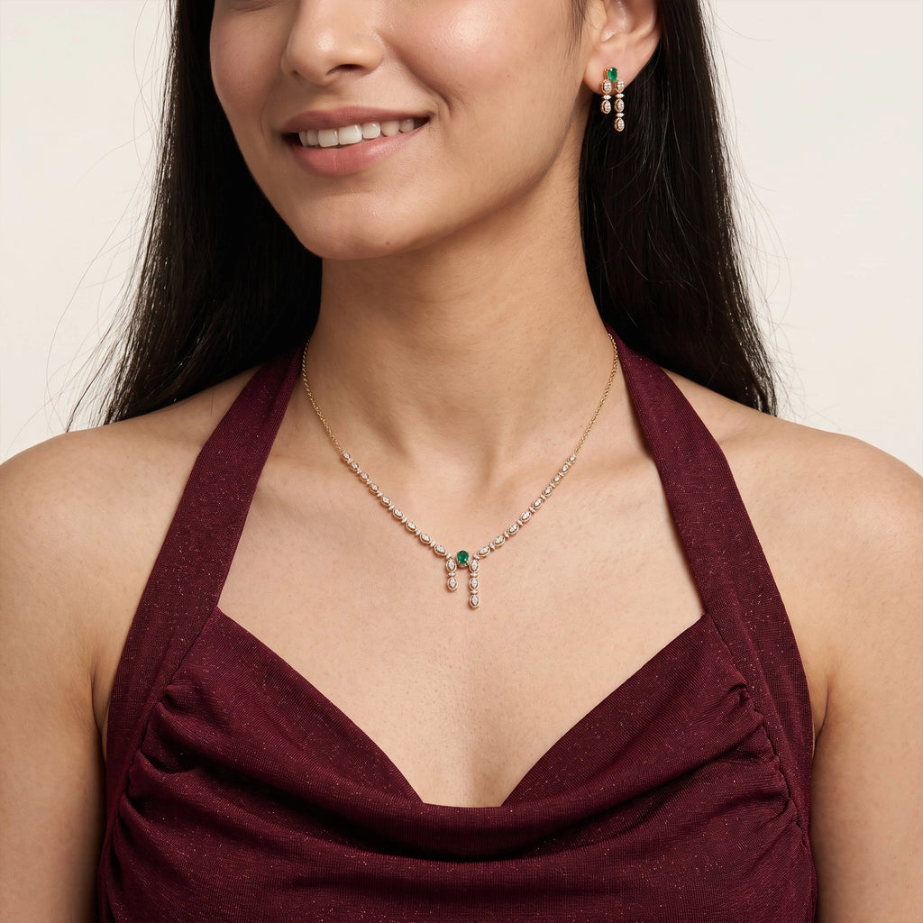 Gold Emerald Drop Necklace Set