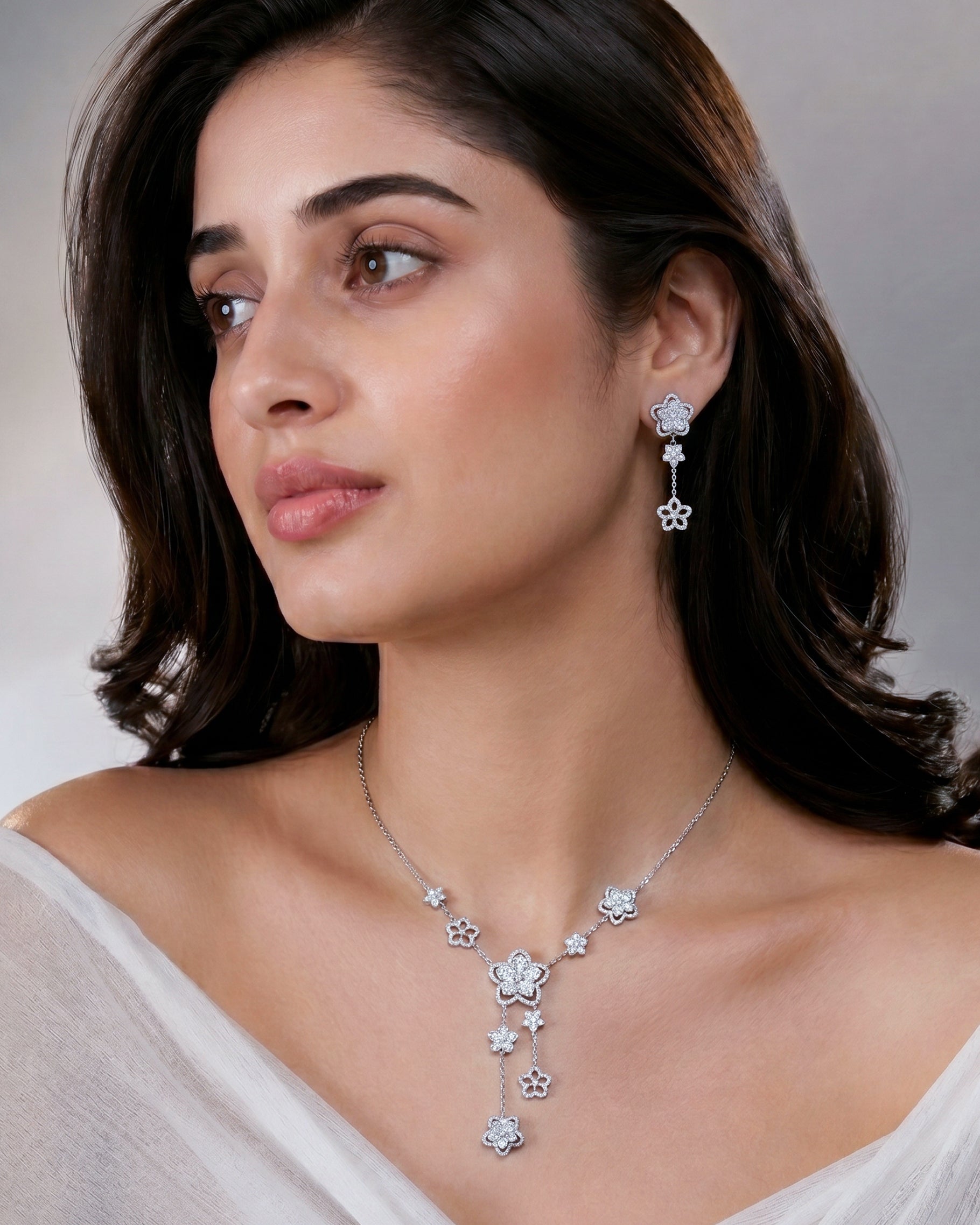Silver Floral Cascade Set