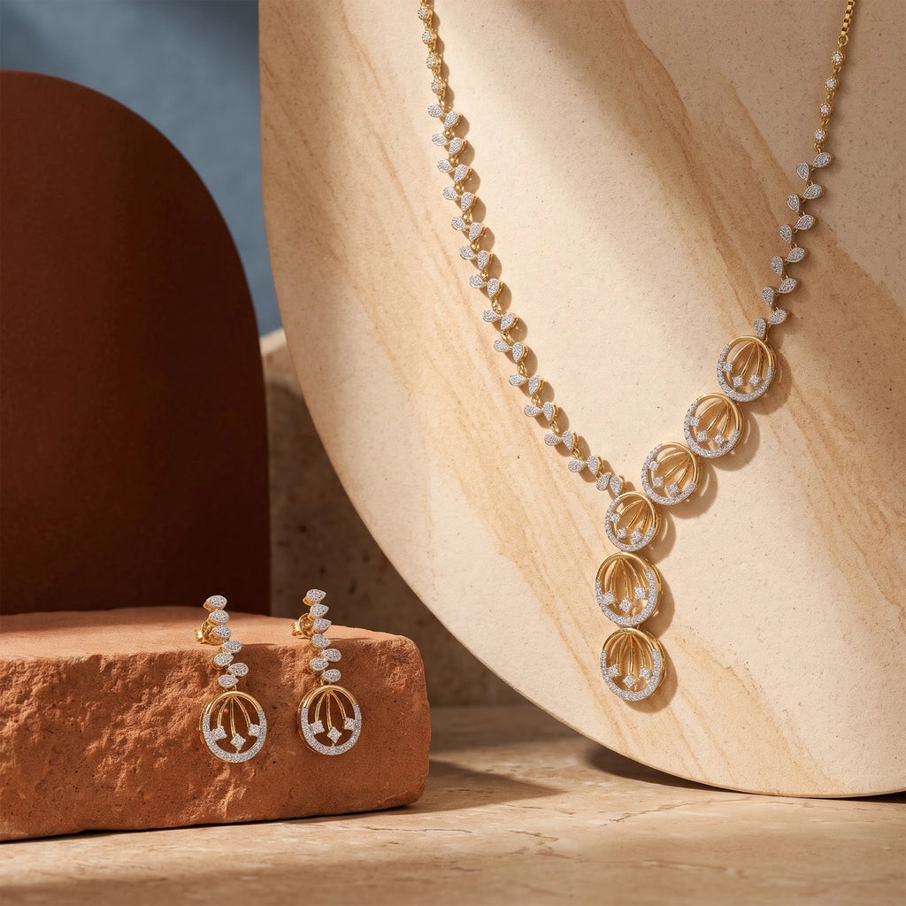 Gold Teardrop Cascade Necklace Set