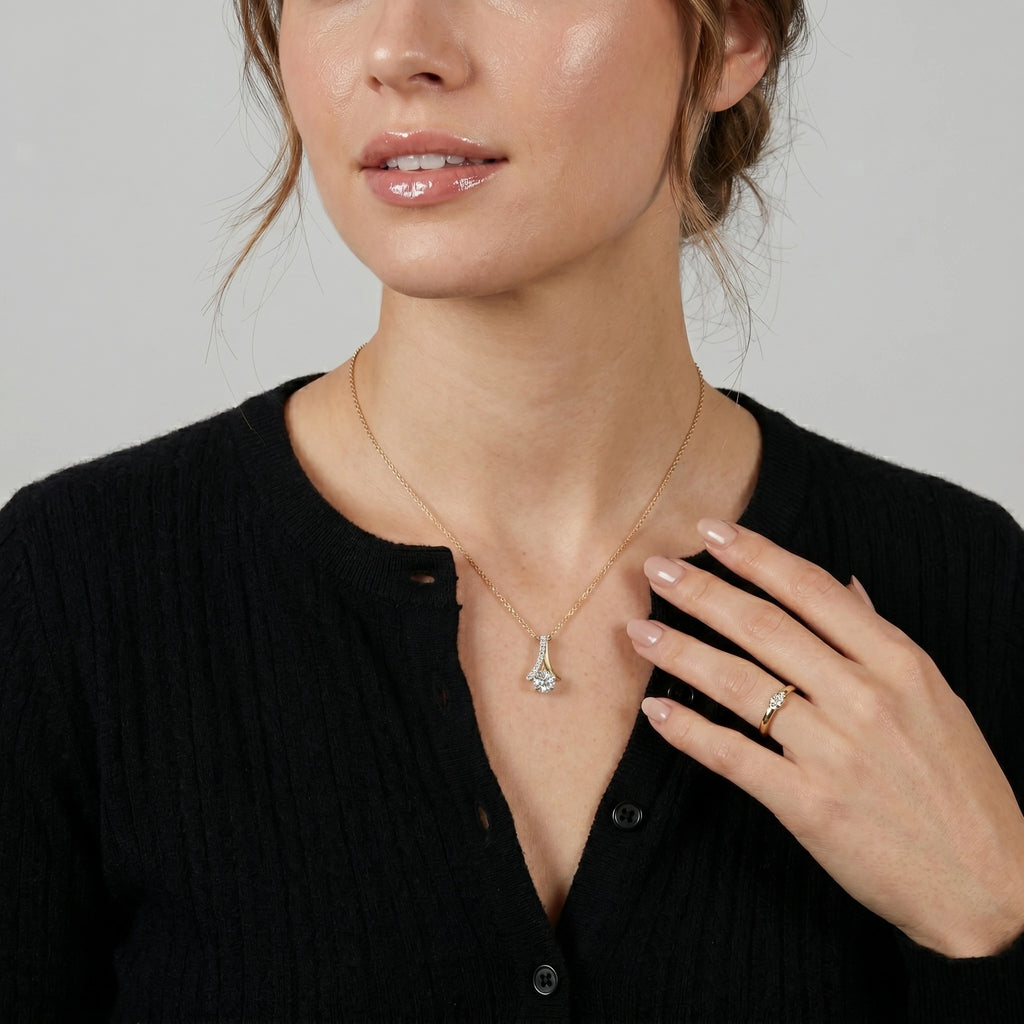 Gold Flow Solitaire Pendant