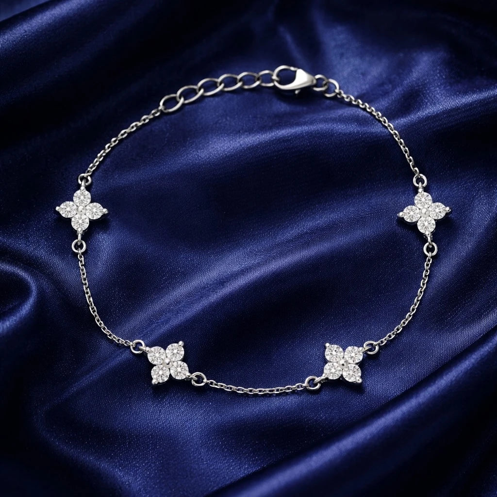 Four Flower Shaped Diamond Bracelet