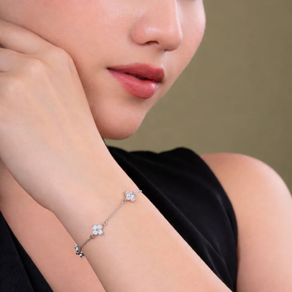 Four Flower Shaped Diamond Bracelet