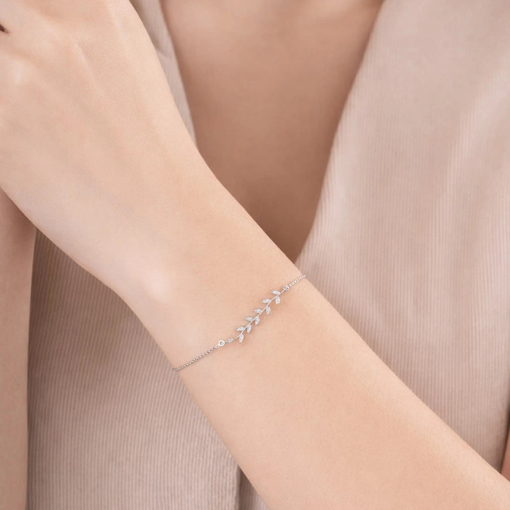 Handcrafted Flower Leaf Diamond Bracelet