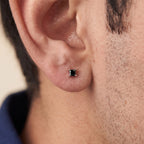 Silver Black Square Stud Earrings