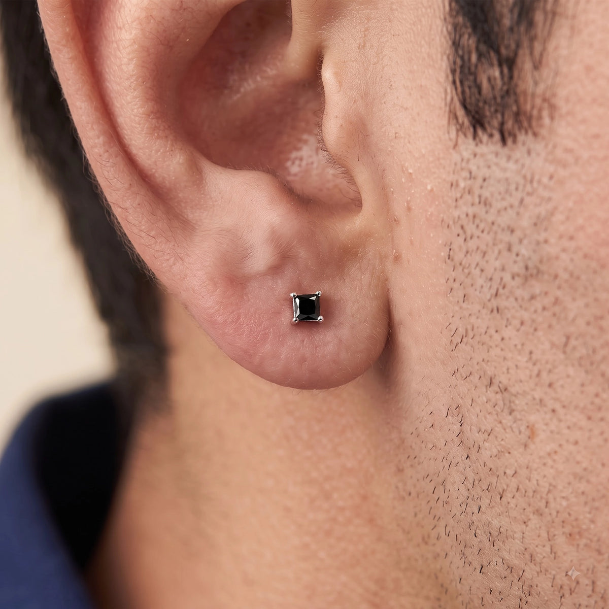 Silver Black Square Stud Earrings