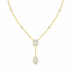 Emerald Drop Halo Y-Necklace in 18KT Gold Plated