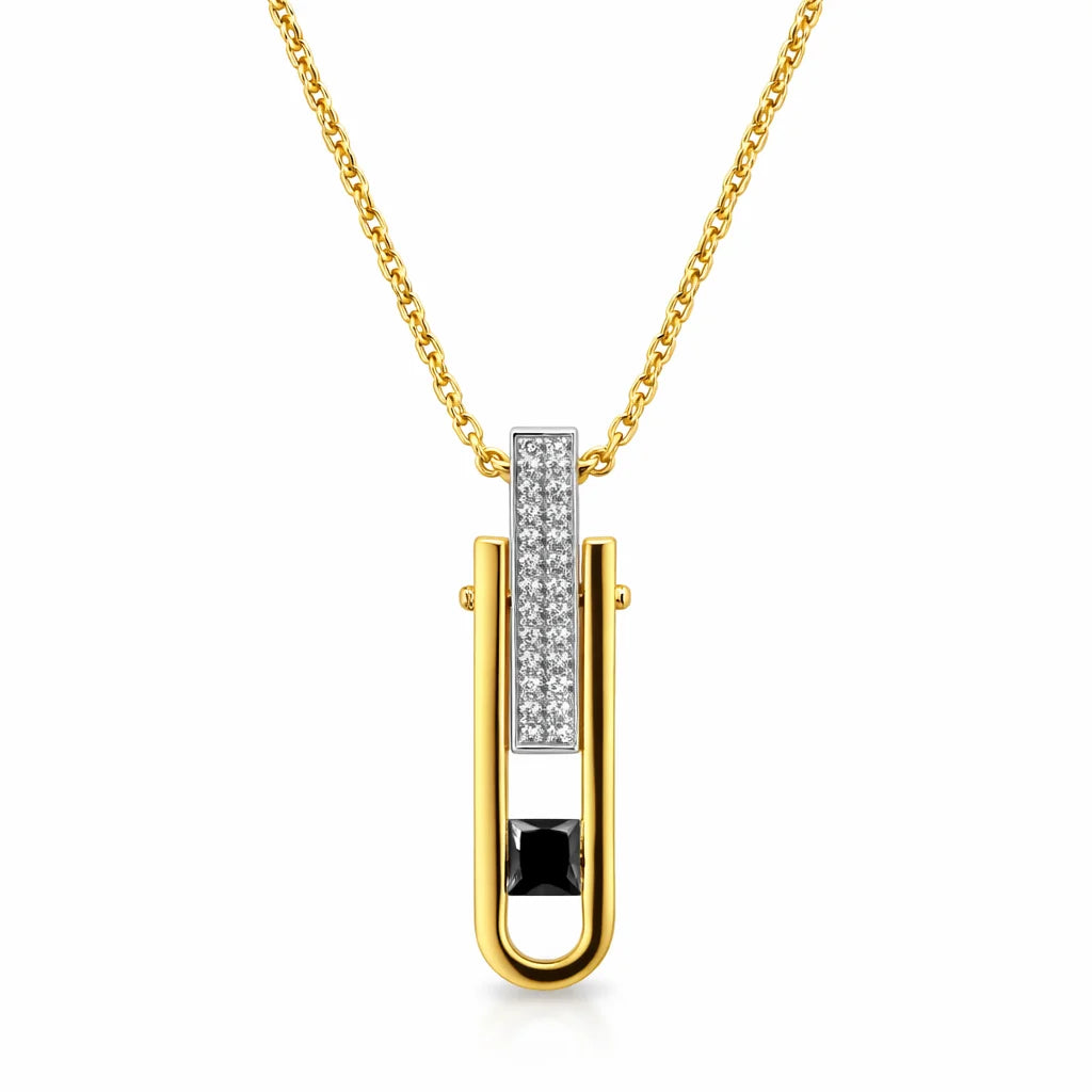 Dual Edge Black Stone 18KT Gold Plated Pendant