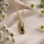 Dual Edge Black Stone 18KT Gold Plated Pendant