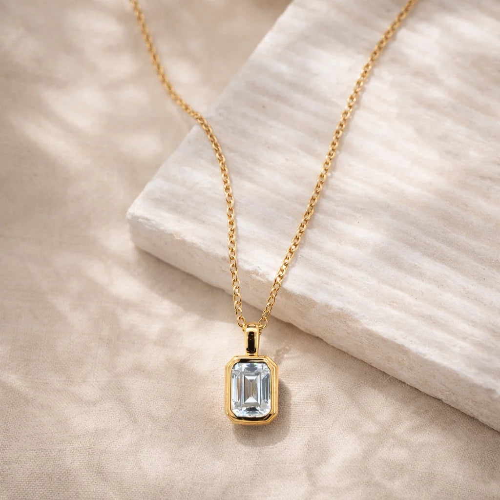 Emerald Cut 18KT Gold Plated Pendant