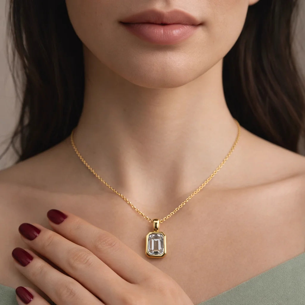 Emerald Cut 18KT Gold Plated Pendant