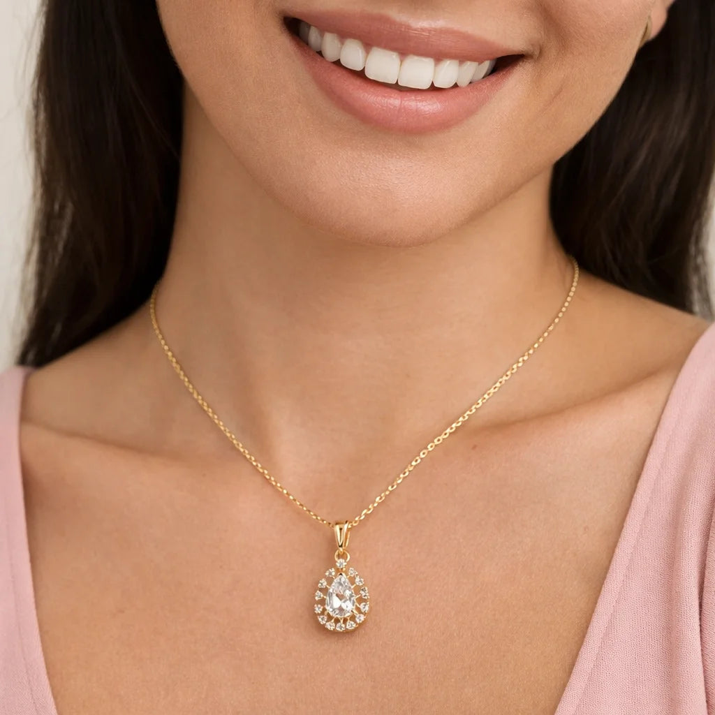 Radiant Teardrop Halo Pendant in 18KT Gold Plated