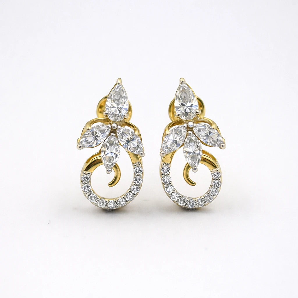 18KT Gold Floral Swirl Marquise Earrings