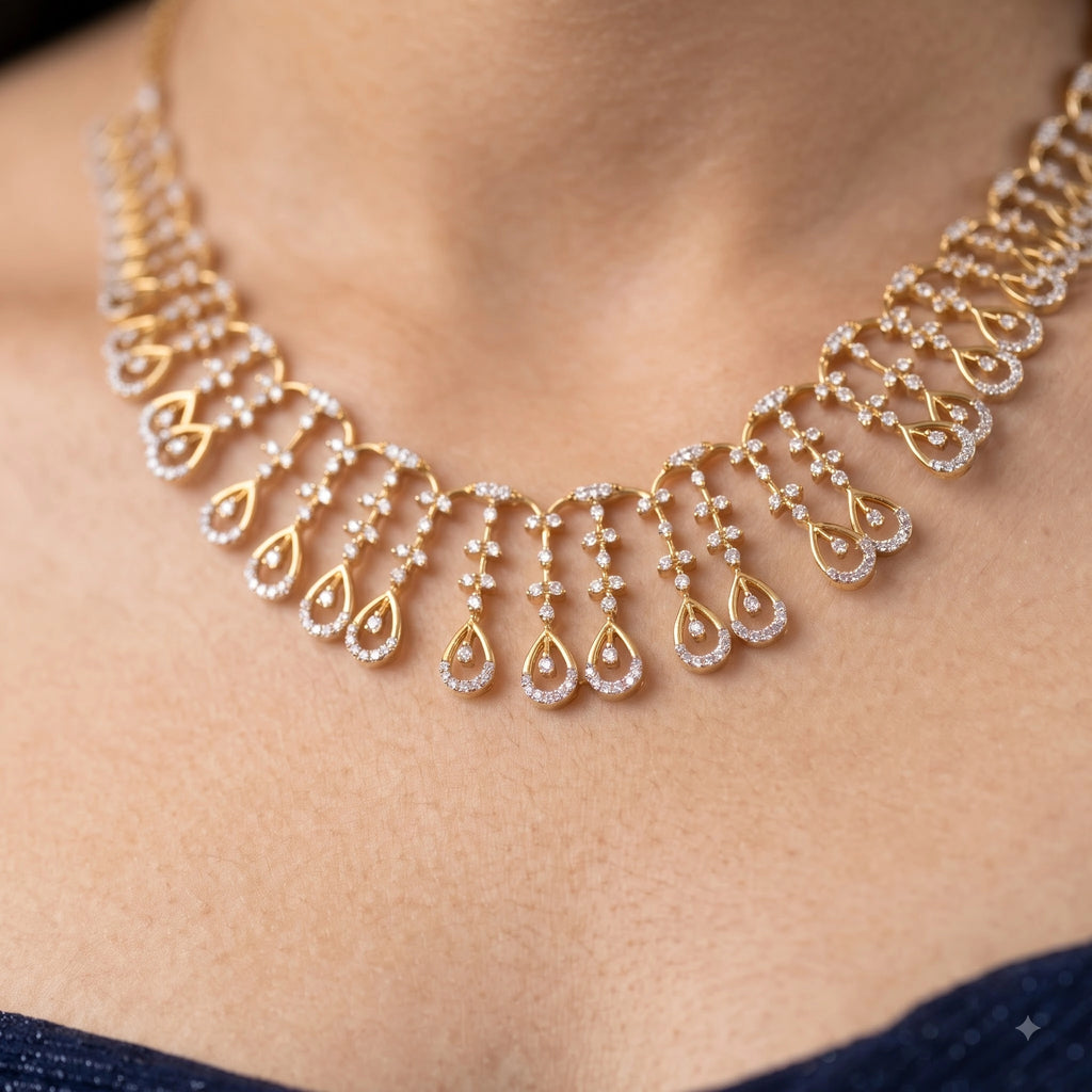 Gold Teardrop Fringe Necklace Set