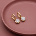 Gold Solitaire Drop Hoop Earrings