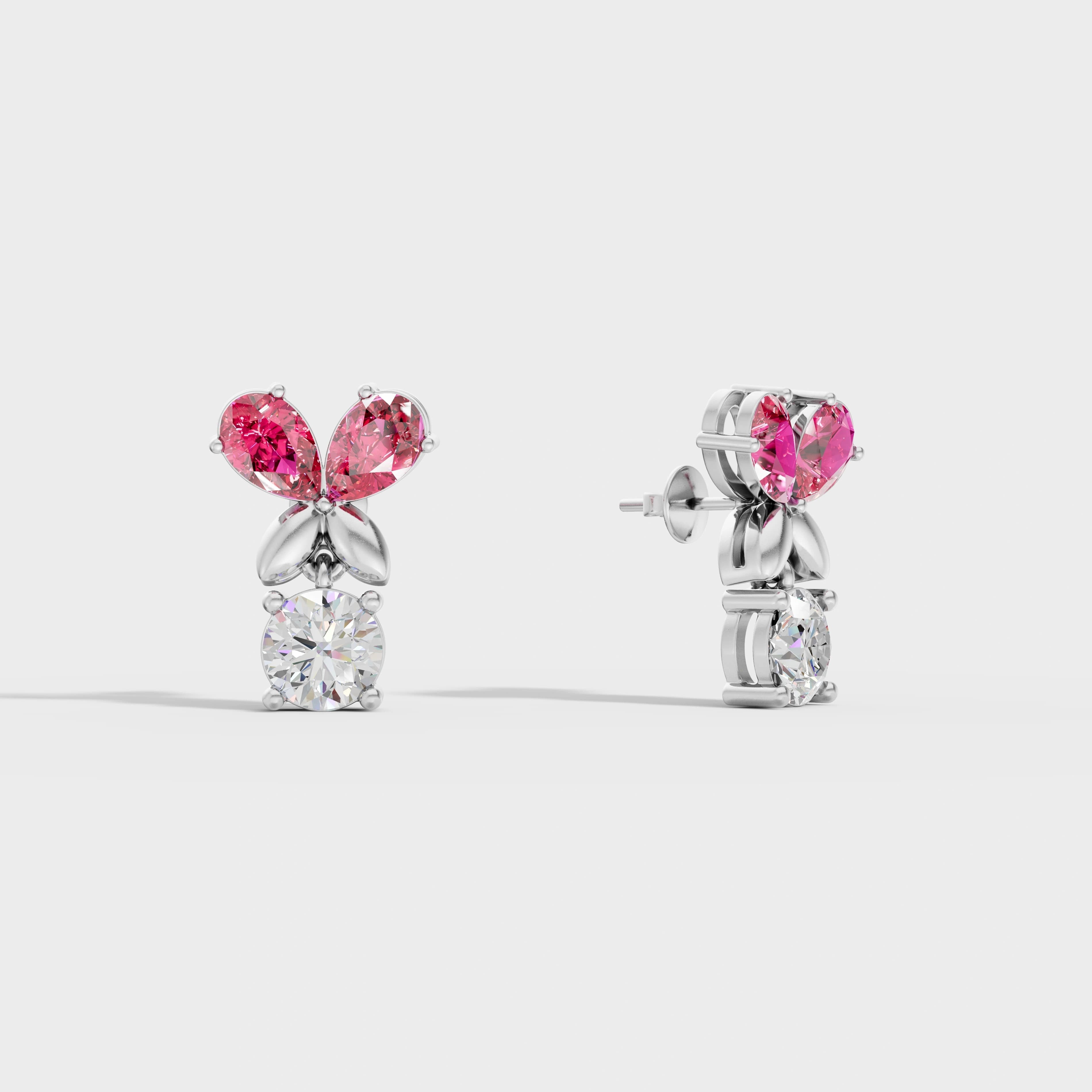 Silver Blossom Drop Stud Earrings