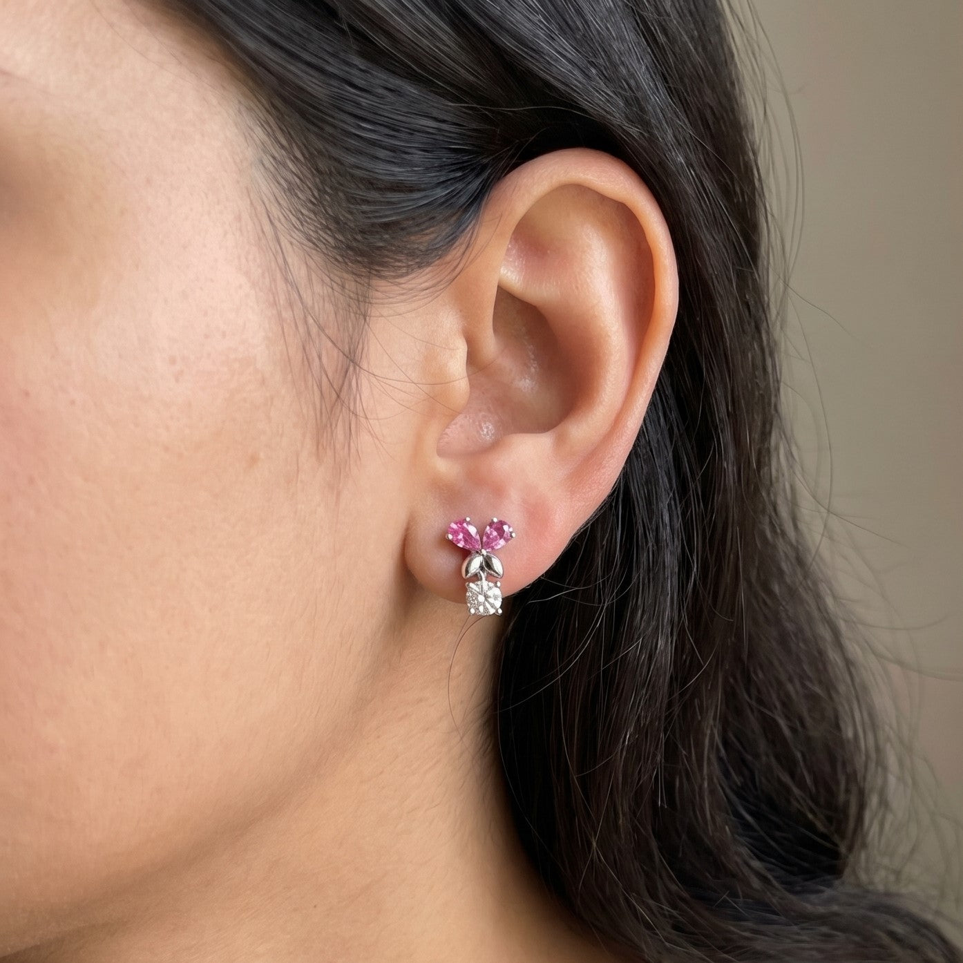 Silver Blossom Drop Stud Earrings