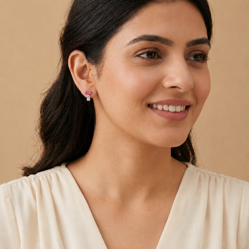 Silver Blossom Drop Stud Earrings