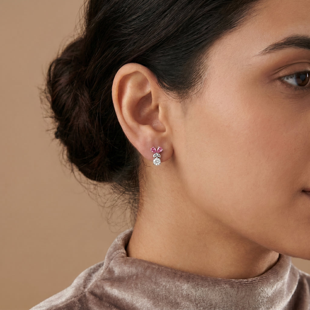 Silver Blossom Drop Stud Earrings