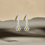 Luxury Two-Tone Floral Earrings – Silver Elegance With Golden Bloom