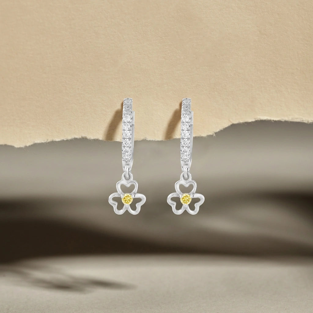 Luxury Two-Tone Floral Earrings – Silver Elegance With Golden Bloom