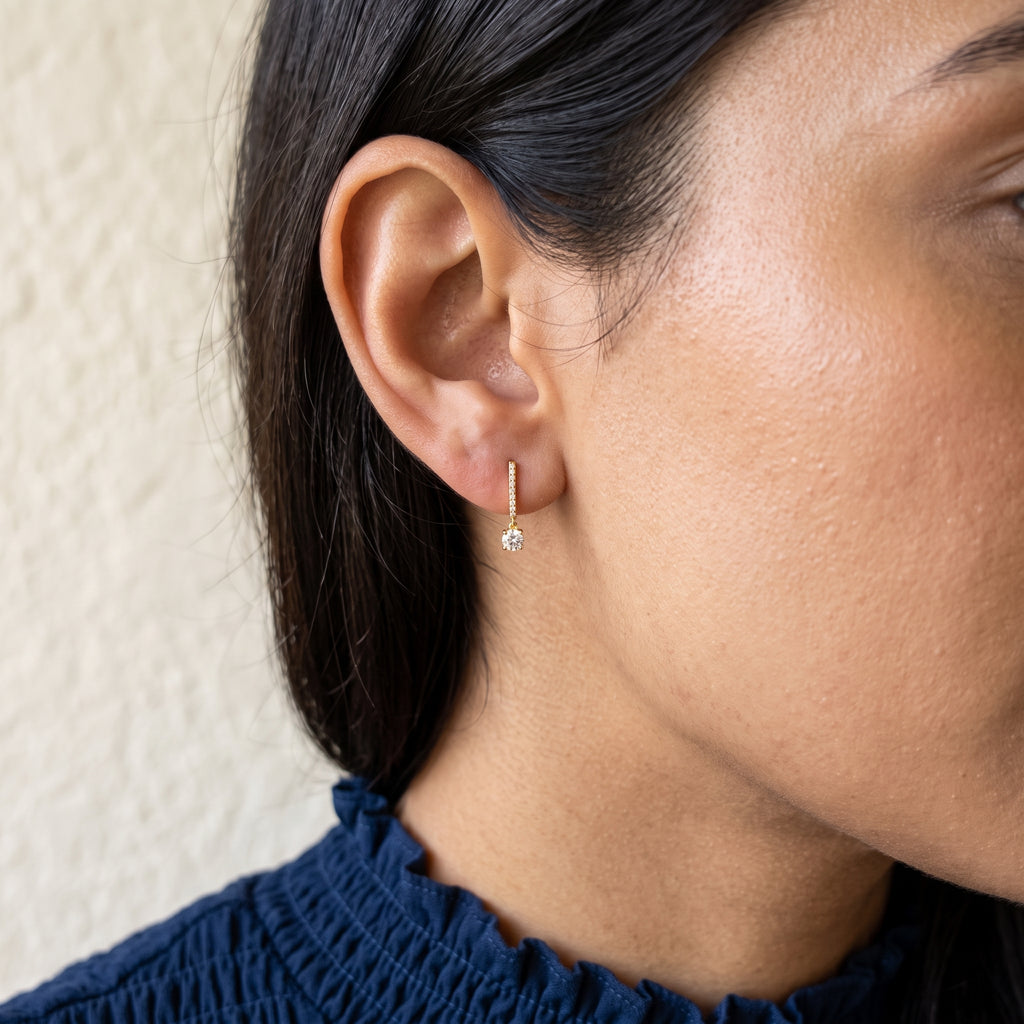 18KT Gold Solitaire Drop Earrings