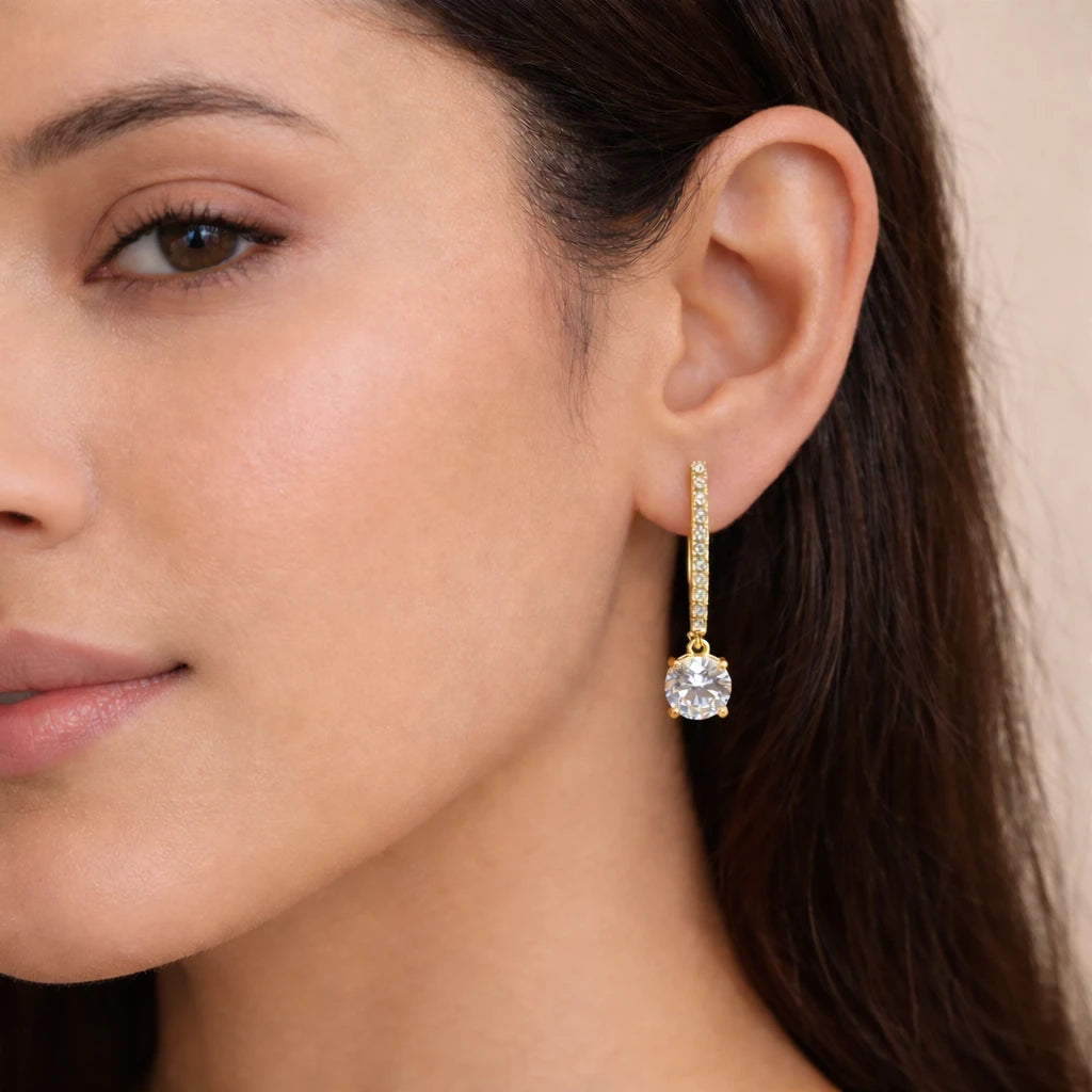 18KT Gold Solitaire Drop Earrings
